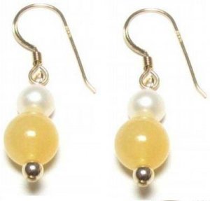 Genuine Freshwater Pearl & Golden Yellow Jade Earrings