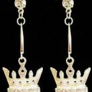 Silver Pink Crystal Crown Earrings