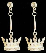 Silver Pink Crystal Crown Earrings