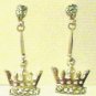 Silver Light Green Crystal Crown Earrings
