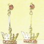 Silver Pink Crystal Crown Earrings