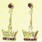Silver Red Crystal Crown Earrings