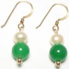 Genuine Freshwater Pearl & Green Jade Earrings [style1]