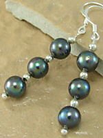 Genuine Black Freshwater Pearl Dangle Earrings