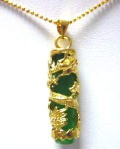 18K Gold Chinese Jade Dragon Pendant Necklace [style1]