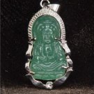 Silver Jade Kwan Yin Guan Yin Avalokiteśvara Bodhisattva Buddhist Amulet Talisman Pendant [style1]