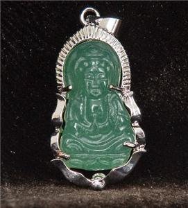 Silver Jade Kwan Yin Guan Yin Avalokite&Aring;�vara Bodhisattva Buddhist Amulet Talisman Pendant [style1]