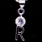 Silver Crystal "R" Initial Letter Pendant Necklace