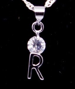 Silver Crystal "R" Initial Letter Pendant Necklace