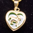 Gold Jade Ram Goat (Chinese Zodiac) Heart Pendant Necklace