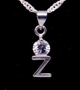 Silver Crystal "Z" Initial Letter Pendant Necklace
