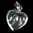 Silver Jade Ox Cow (Chinese Zodiac) Heart Necklace
