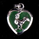Silver Jade Rooster (Chinese Zodiac) Heart Necklace
