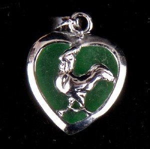 Silver Jade Rooster (Chinese Zodiac) Heart Necklace