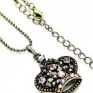 Antique Bronze Crown Pendant Necklace