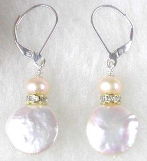 Silver Pink Pearl & Mother of Pearl Dangle Earrings