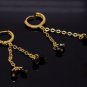 18K Gold Plated Dangling Black Bead Earrings