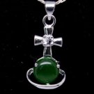 Silver Cross Crown Jade Pendant Necklace