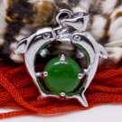 Silver Dolphins Jade Pendant Necklace