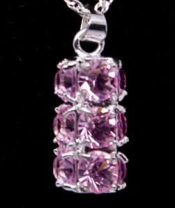 Silver Pink Crystal Tower Pendant Necklace