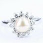 14K White Gold Freshwater Pearl Crystal Ring