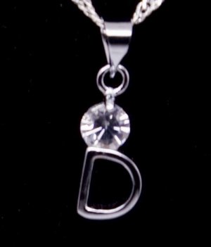 Silver Crystal "D" Initial Letter Pendant Necklace
