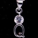Silver Crystal "Q" Initial Letter Pendant Necklace