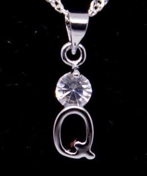 Silver Crystal "Q" Initial Letter Pendant Necklace