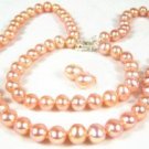 Genuine Pink Freshwater Pearl Necklace, Bracelet, Earring Set