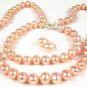 Genuine Pink Freshwater Pearl Necklace, Bracelet, Earring Set