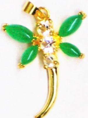 Gold Jade Dragonfly Pendant Necklace