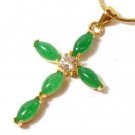 Gold Jade Crystal Christian Cross Pendant Necklace