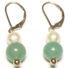 Genuine Freshwater Pearl & Green Jade Earrings [style3]