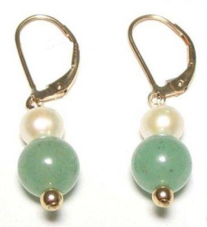 Genuine Freshwater Pearl & Green Jade Earrings [style3]