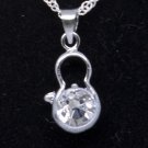 Silver Crystal Lock Pendant Necklace