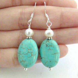 Turquoise & Freshwater Pearl Earrings [style1]
