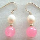 Genuine Freshwater Pearl & Pink Jade Earrings