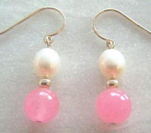 Genuine Freshwater Pearl & Pink Jade Earrings