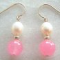 Genuine Freshwater Pearl & Pink Jade Earrings