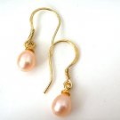 18KGP Genuine Pink Freshwater Pearl Drop Dangle Earrings