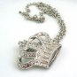 Luxurious Silver Crystal Crown Oversized Pendant Necklace