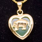 Gold Jade Pig (Chinese Zodiac) Heart Pendant Necklace