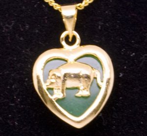 Gold Jade Pig (Chinese Zodiac) Heart Pendant Necklace