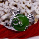 Silver Jade Crystal Fish Piranha Pendant Necklace