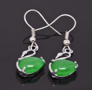 Silver Jade Swan Earrings