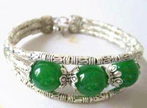 Tibetan Silver Green Jade Bracelet [style3]