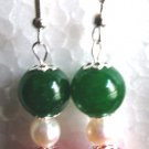 Genuine Freshwater Pearl & Green Blood Red Jade Earrings