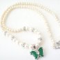 Genuine Jade Butterfly & Freshwater Pearl Pendant Necklace