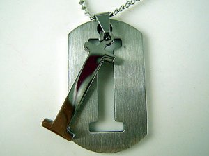 Initial Letter "I" Name Dogtag Pendant Necklace