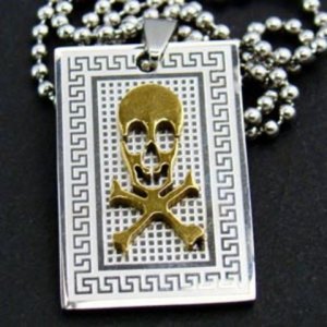 Gothic Skull Crossbones Dogtag Pendant Necklace
